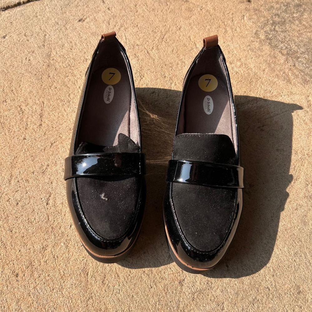 Dr. Scholl's Webster Loafer Women's Patent Suede Platform Black Size 7